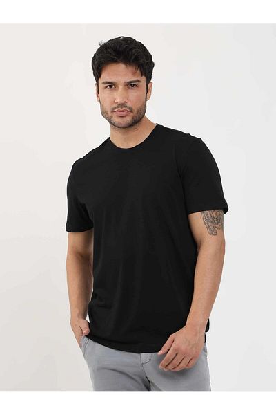 Dufy Black Men's Slim Fit Plain O Neck T-Shirt - 105534