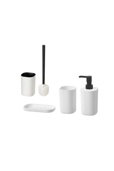 IKEA Set of 4 Bathroom Set Toothbrush Holder Soap Dispenser Toilet Brush White Plastic