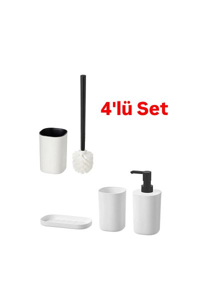 IKEA Set of 4 Bathroom Set Toothbrush Holder Soap Dispenser Toilet Brush White Plastic