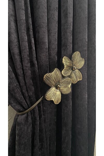 Helezoni Perde Aksesuarı Polyester Kolbağı Perde Tutucu Çiçek Model Premium Perde Demiri 1 Adet