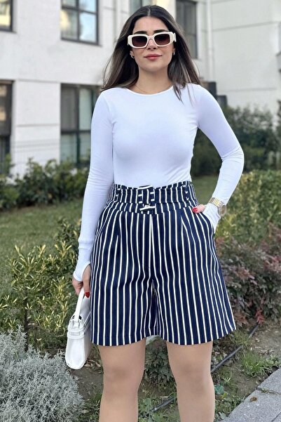 NEW LAVİVA High Waist and Belted Gabardine Women's Shorts - Pleated and Relaxed Fit