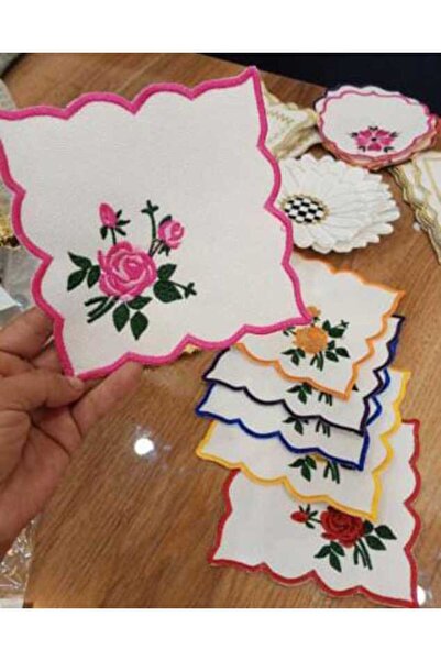 miras home 6 bucăți de șervețele de prezentare pentru cafea, brodate cu trand...