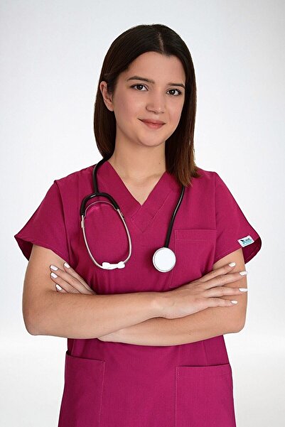 Nur Medikal Giyim Unisex Pembe Likralı Hemşire Doktor Hastane Tek Üst Scrubs ...