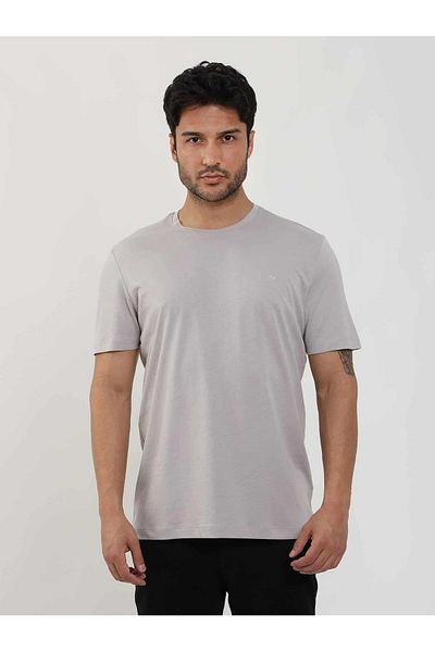 Dufy Gray Melange Men's Slim Fit Plain O Neck T-Shirt - 105546