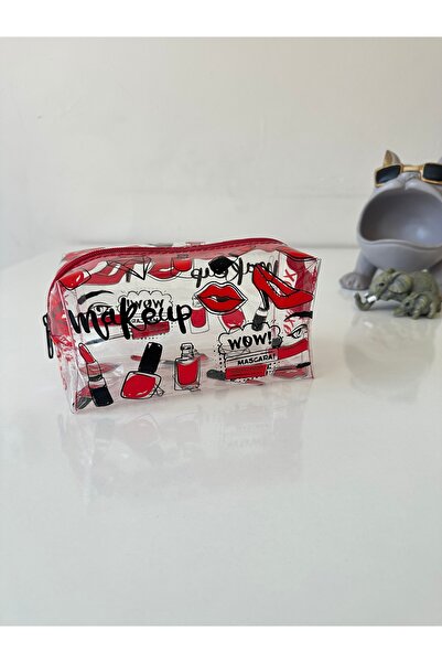 SENEM DESİGN Çok Amaçlı Ruj Ve Maskara Desenli Şeffaf Makyaj Çantası Ve Kalemlik
