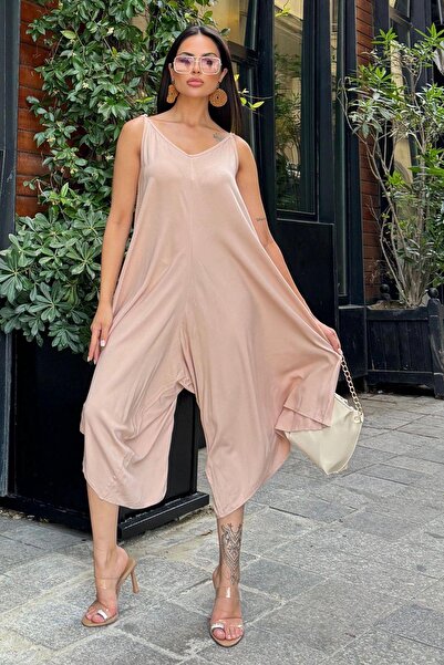 NEW LAVİVA Salopetă lentă bej - curea de frânghie, croială asimetrică, țesătură texturată și rezistentă la transpirație