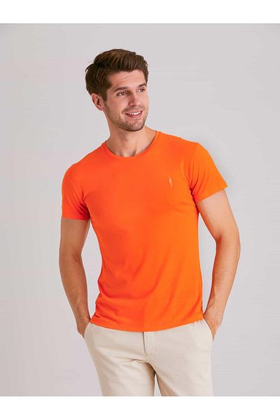 Dufy Orange Men's Slim Fit Plain O Neck T-Shirt - 49261