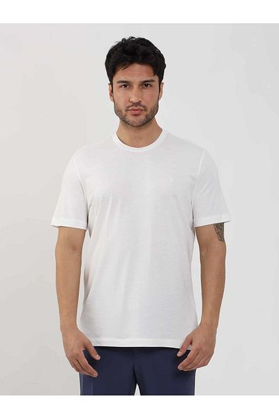 Dufy Ecru Men's Slim Fit Plain O Neck T-Shirt - 105462