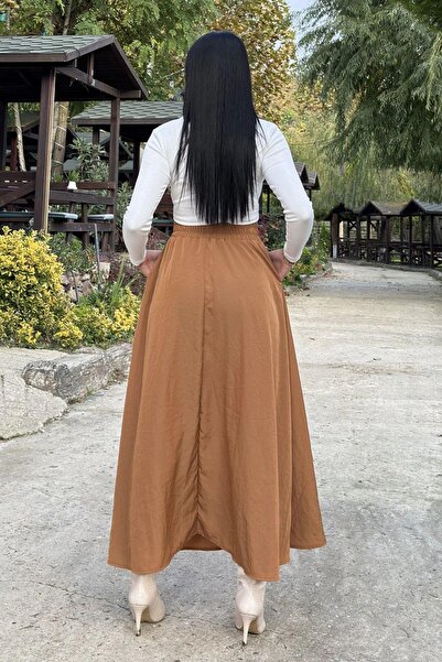 NEW LAVİVA Fusta cu talie înaltă elastică, în formă de A, fluidă și lejeră, lungă