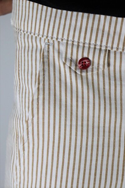 inpool Men's White-Beige Slim Fit Seersucker Striped Casual Stretch Shorts with Side Pockets