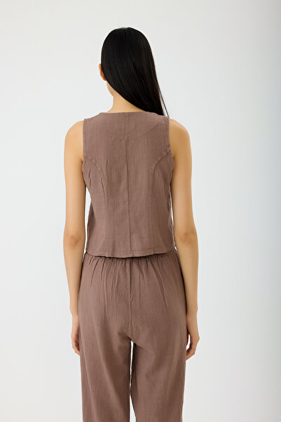 SEVİLEN Връзвана ленена жилетка