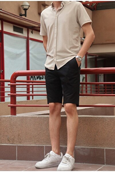 inpool Men's Embroidery Detail Black Shorts