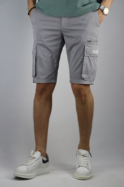 inpool Erkek Gri Arkası Lastikli Kargo Cep Detay Şort & Bermuda