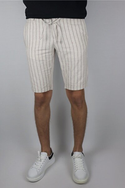 inpool Ανδρικό, κορδόνι μέσης, ριγέ, διπλό πόδι, βαμβακερό λινό σορτς