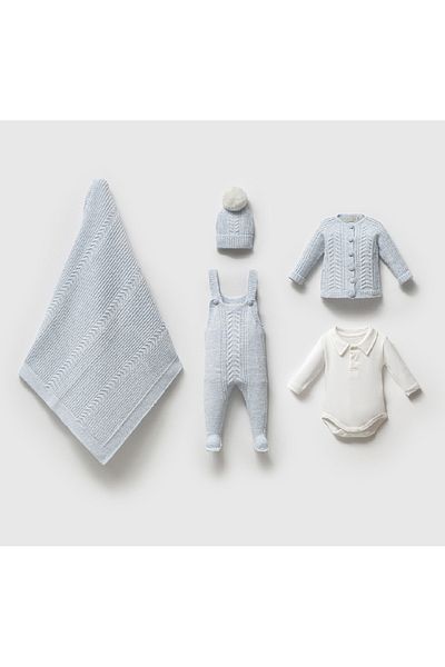 Nipperland 100% Organic Cotton 0-3 Months Salopetli Knitwear 5 Piece Set Newborn Hospital Release