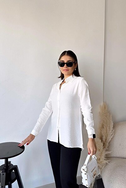 NEW LAVİVA Γυναικείο λευκό κλασικό γιακά μακρυμάνικο πουκάμισο κανονικής εφαρμογής κανονικού μεγέθους (προσαρμοσμένο ύφασμα)
