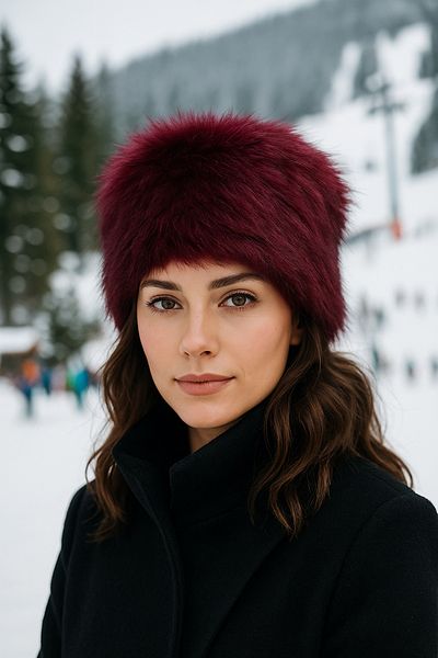 Luminos Butik Pălărie de damă Burgundy Feather - Accesoriu moale și elegant pentru vreme rece Spk1141