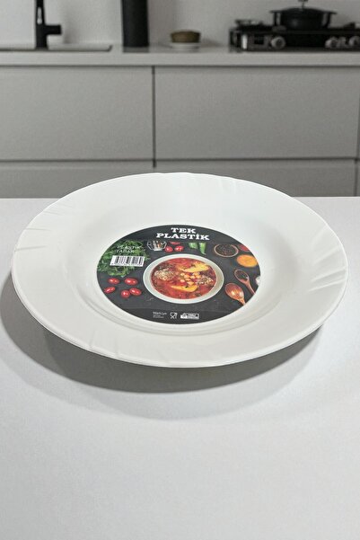 TEK 12'li Sert Plastik Yemek Tabağı Kırılmaz Yıkanabilir