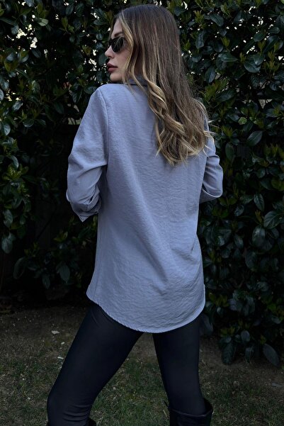 NEW LAVİVA Cămașă de damă, argintiu, antracit, guler clasic, cu mânecă lungă, cu croiala normală, mărime standard (țesătură specială)