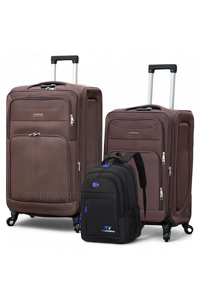 ZAAPPY Soft Material 20 Inch(7-10kg) & 24 Inch(20-25kg) Luggage - Stylish Backpack Combo Coffee