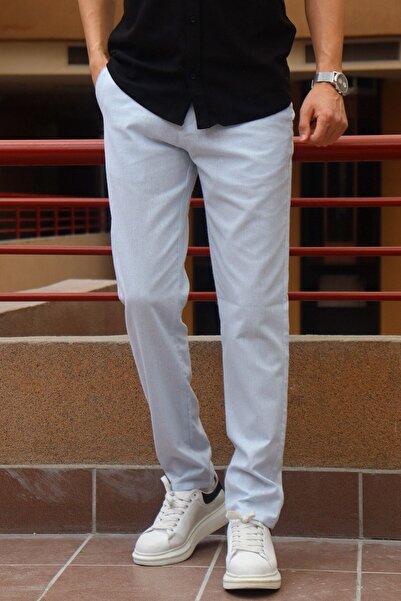 inpool Men's Back Waist Rubber Detail Cotton-linen Summer Trousers