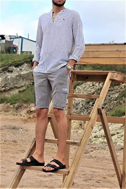 inpool Erkek Gri Arkası Lastikli Kargo Cep Detay Şort & Bermuda