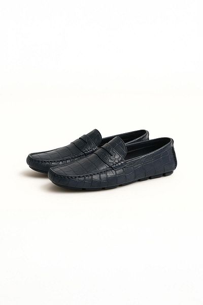 Deriderim Croco Patterned Navy Blue Genuine Leather Men's Shoes