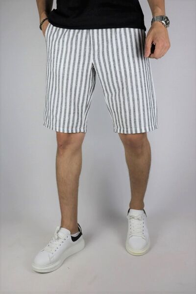 inpool Ανδρικό, ριγέ λινό σορτς με λάστιχο στη μέση