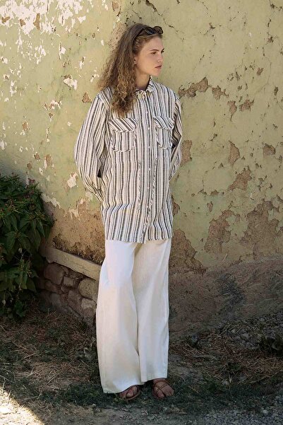 Hooopstore Μαύρο Λινό Μπουφάν - Φυσικό Σχέδιο Ρίγες