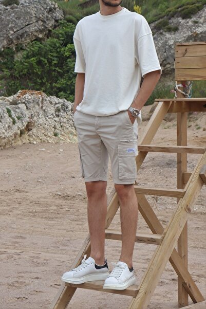 inpool Erkek Bej Arkası Lastikli Kargo Cep Detay Şort & Bermuda