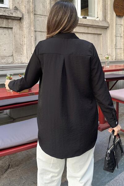 NEW LAVİVA Dámská košile zdobená černou perlou - dvojitá kapsa a plisovaný zadní detail, odolná proti potu