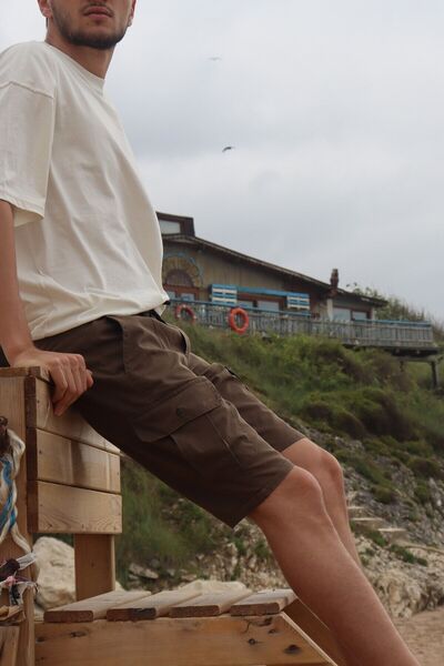 inpool Men's Summer Cargo Pocket Pocket Embroidered Shorts