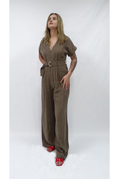 Amazingo Kadın Nisan Kısa Kollu Kemer Detaylı Tulum