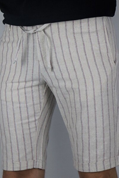 inpool Ανδρικό, κορδόνι μέσης, ριγέ, διπλό πόδι, βαμβακερό λινό σορτς