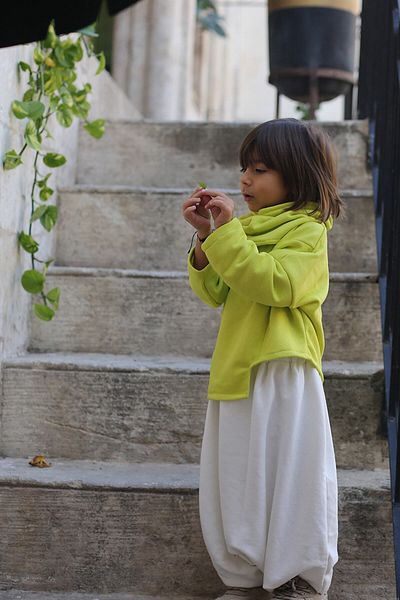 Catz Kids Cream Combed Cotton Shalwar + Green Neon Asymmetrical Sweat + Neck Collar