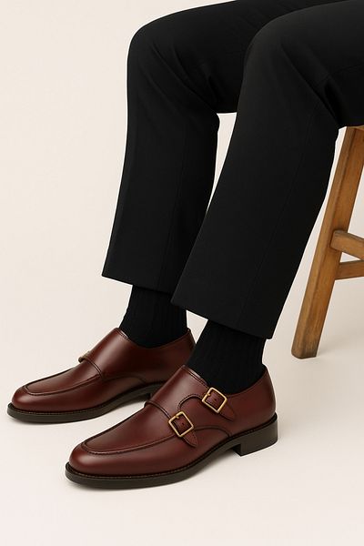 Deriderim Genuine Leather Double Buckle Classic Men's Shoes
