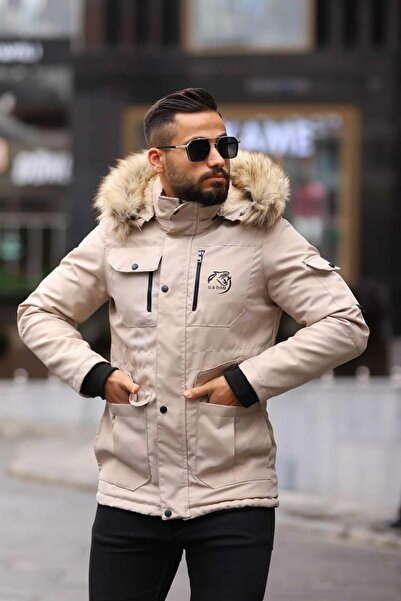 inpool Palton lung de iarnă pentru bărbați, rezistent la ploaie, cu glugă și ...