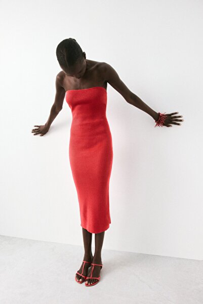 H&M Ribanalı Straplez Elbise