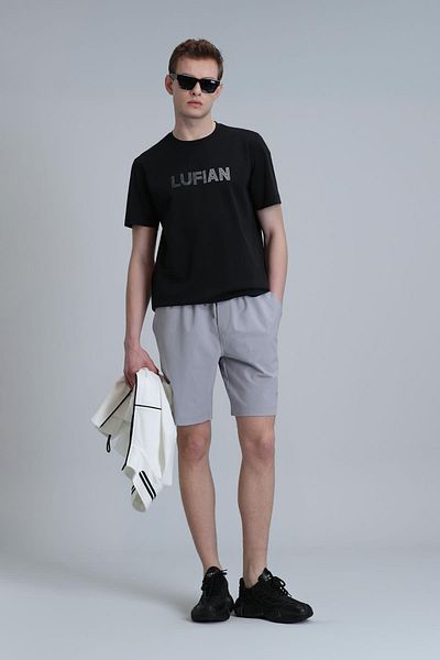 Lufian Pantaloni scurți negri pentru bărbați - talie elastică, model111050027