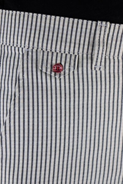 inpool Men's White-Black Slim Fit Seersucker Striped Casual Stretch Shorts with Side Pockets