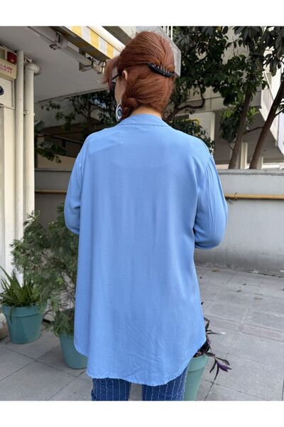 DenizEge Cămașă de bază cu guler domnă din viscoză Albastru bebeluș