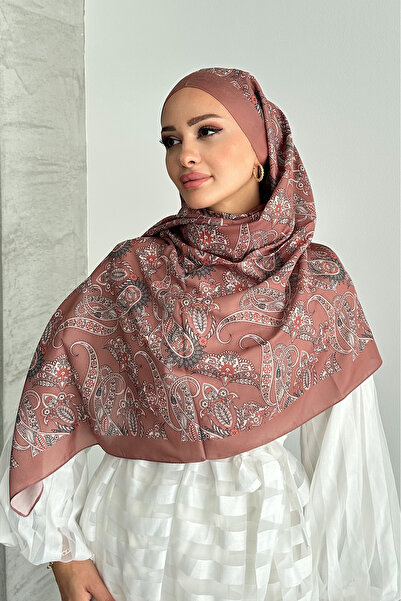 Stella Eşarp Μαλακό βαμβακερό σάλι με έθνικ σχέδια σε χρώμα βιζόν