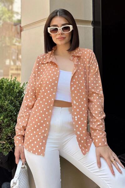 NEW LAVİVA Somon Klasik Yaka, Uzun Kol, Digital Baskılı Kumaş, Regular Kalıp/...