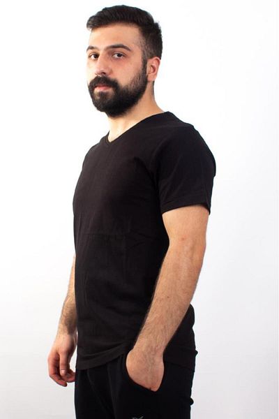 Twister Jeans Twi̇ster Jeans 1827 Black V-Neck Men's T-Shirt