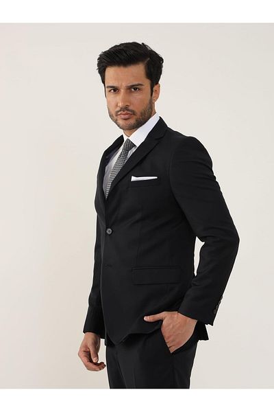 Dufy Men's Slim Fit Navy Blue Mono Collar Suit - 90127