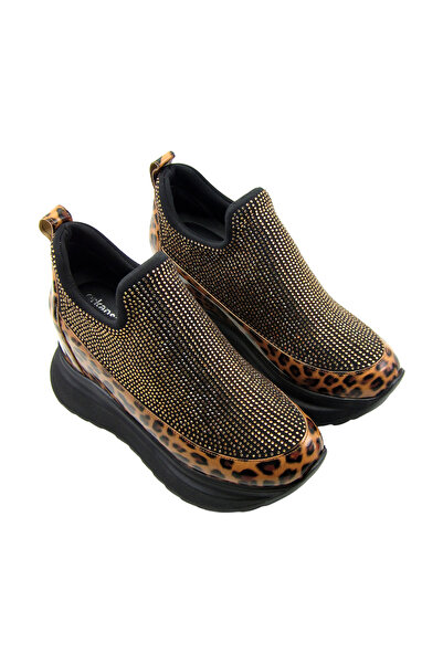 Erkan Saçmacı Daciana Black Leopard Stone Stretch Skryté boty na klínovém podpatku pro volný čas