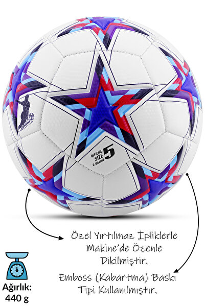 Telvesse Pro Futbol Topu 2025 Maestro Şampiyonlar Ligi Pompalı Sert Zemin Halı Saha Futbol Topu No:5 Mavi