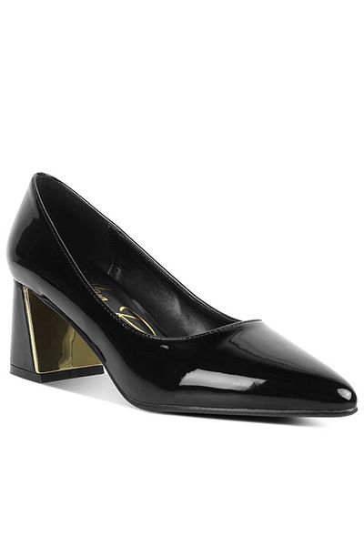 london Rag Women Black Metallic Accent Block Heel Pumps