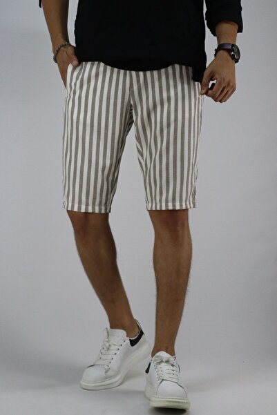 inpool Ανδρικό λινό υφαντό σορτς με ριγέ σχέδιο με κορδόνια στη μέση