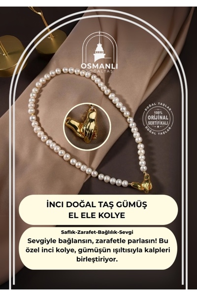 OSMANLI DOĞAL TAŞ Inci Doğal Taş Gümüş El Ele Kolye